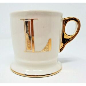 Anthropologie mug ceramic ivory gold initial mug letter L coffee shave RETIRED